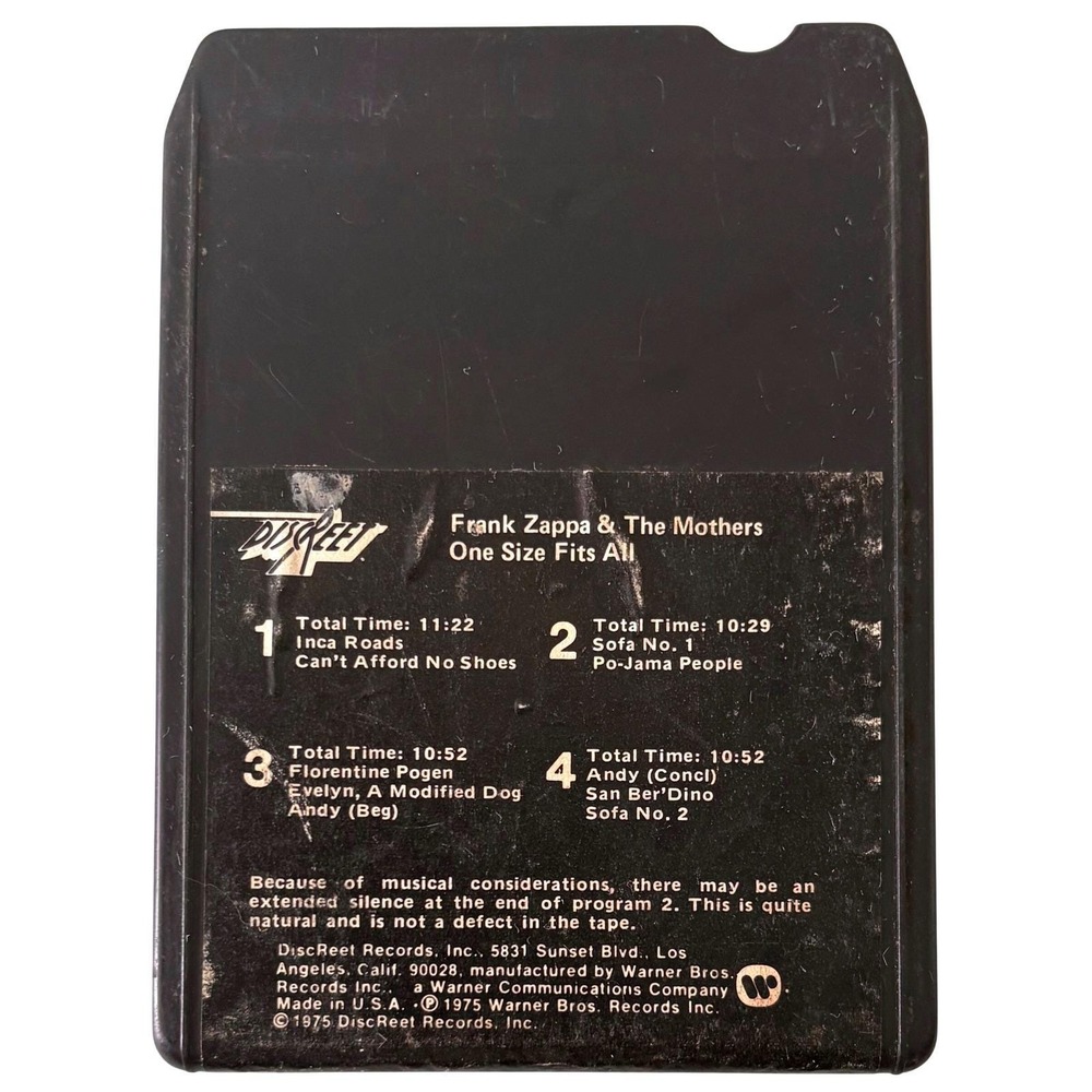 Frank Zappa & The Mothers One Size Fits All 8-Track Tape DiscReet DIS M8D 2216